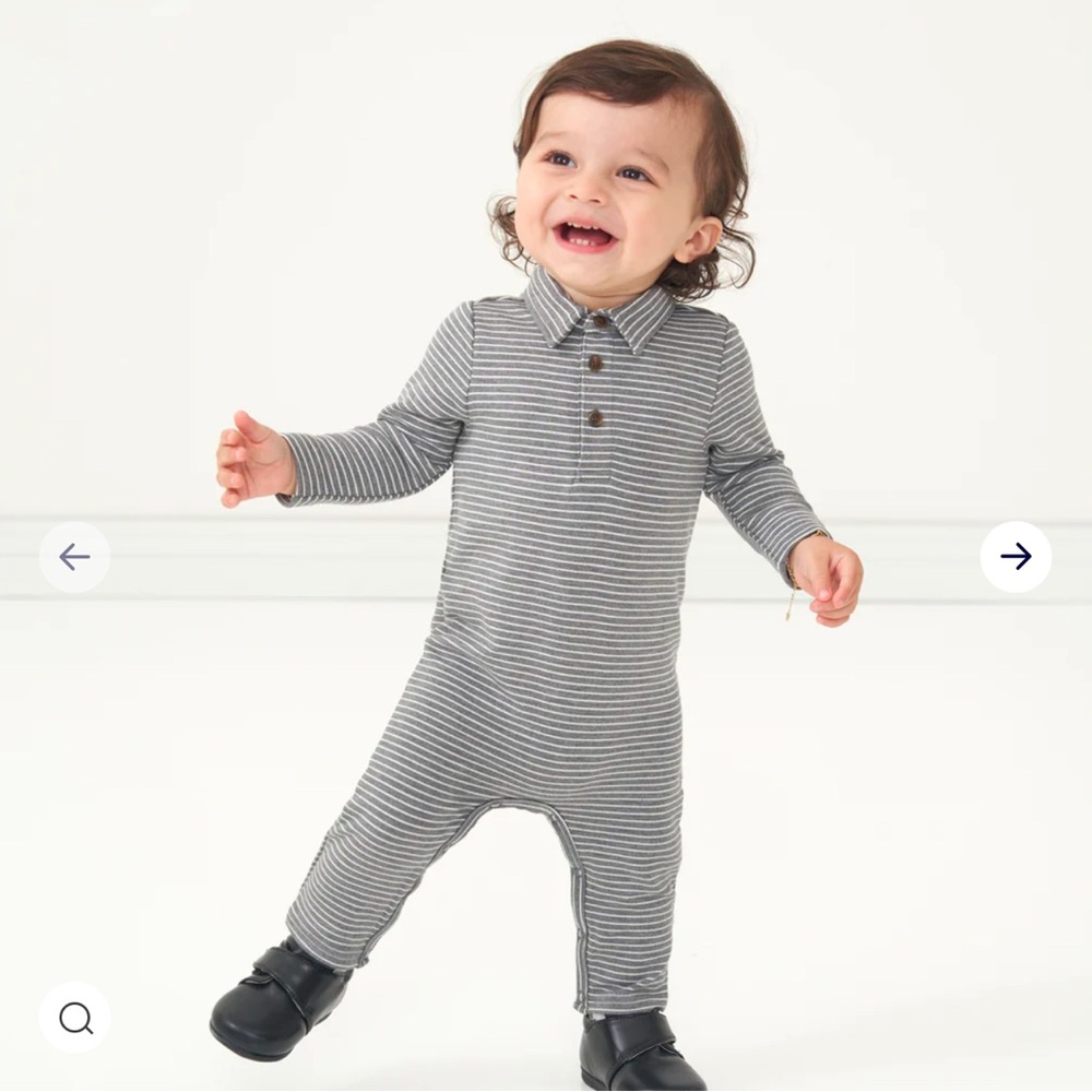 NWT Little Sleepies Heather Charcoal Stripes Polo Romper 3-6 Months Long Sleeve
